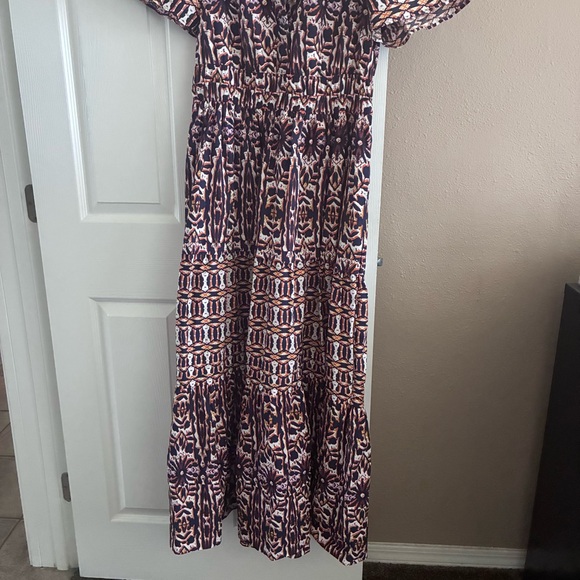 Anthropologie Maeve Short-Sleeve Somerset Maxi Dress, Orange/Navy, Size Medium - Picture 4 of 5